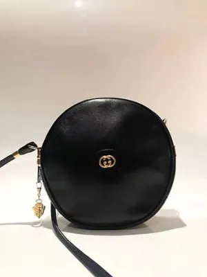 1980s GUCCI VINTAGE NAVY BLUE ROUND GG CROSSBODY BAG