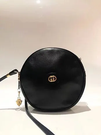 1980s GUCCI VINTAGE NAVY BLUE ROUND GG CROSSBODY BAG