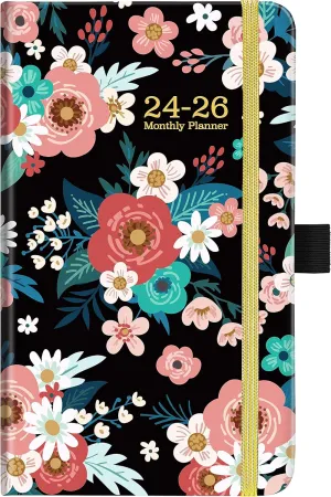 2024-2026 Pocket Calendar/Planner - 3 Year Monthly Planner from January 2024 - December 2026, 6.3" x 3.8", Monthly Pocket Calendar with 61 Notes Pages and Back Pocket, Pen Loop, Elastic Closure