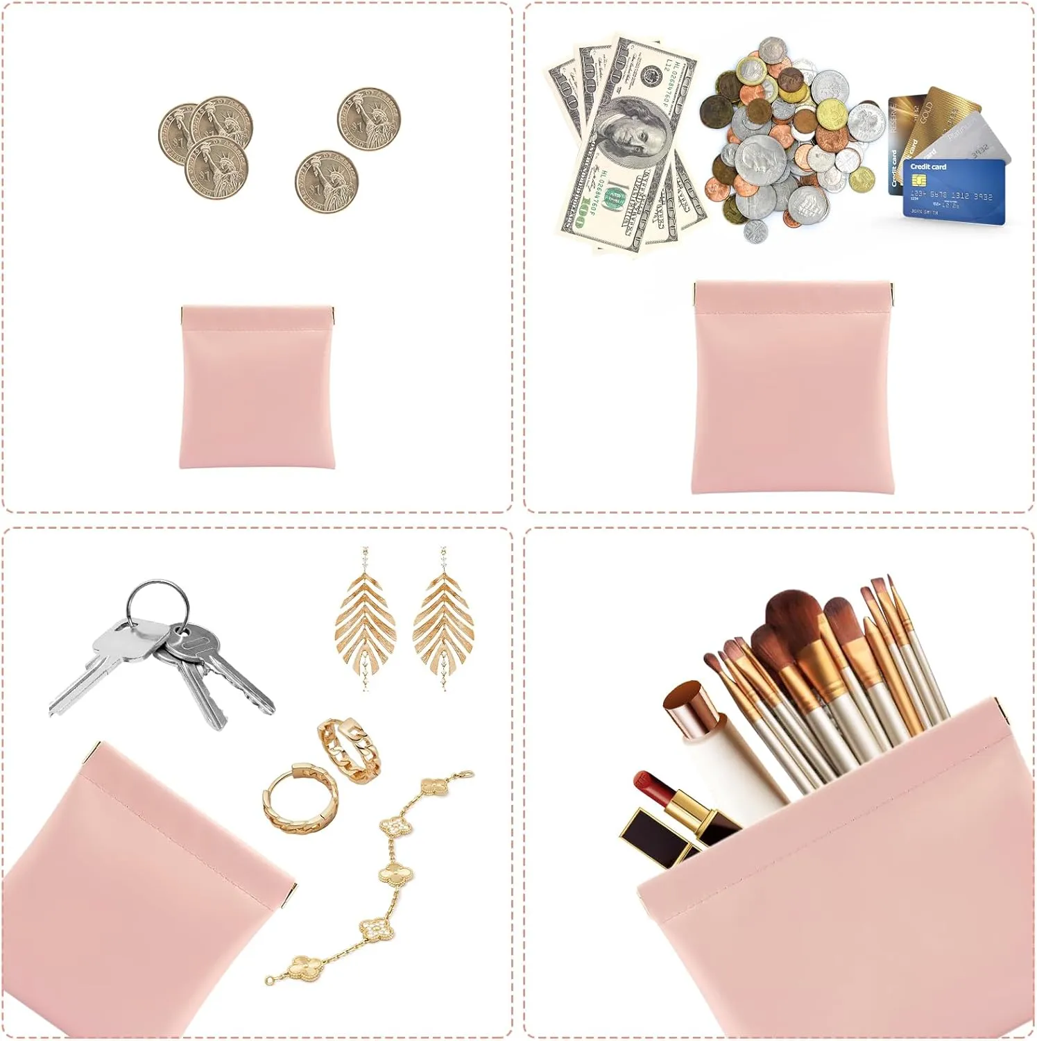 4 PCS Small Makeup Bag for Purse, Mini Portable Pocket Cosmetic Bag, Travel Pouches for Women, Lipstick Pouch for Purse, Mini Makeup Organizer for Coins Cards Jewelry(pink)