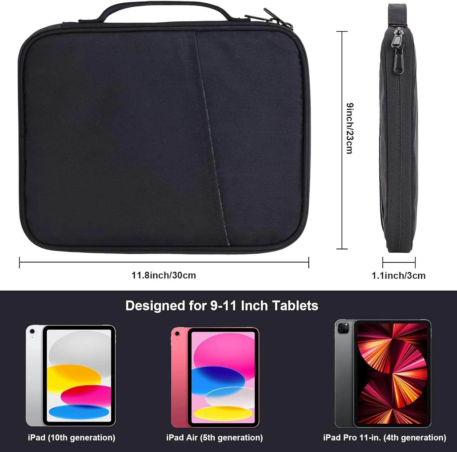 9-11 Inch Tablet Carrying Sleeve, Padded Travel Bag for iPad Pro 11-in (M4), iPad 10.9 (10th Gen), iPad Air 11-in (M2), Galaxy Tab S9/S8 (Black-Updated Version, 9-11)