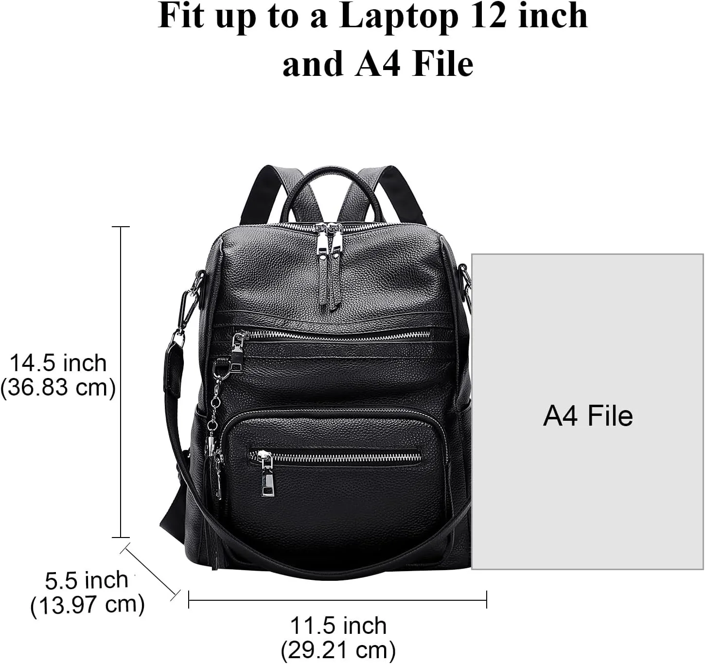 ALTOSY Genuine Leather Backpack Purse for Women Large Shoulder Bag With Laptop Compartment Multiple Pockets(S106 Black)