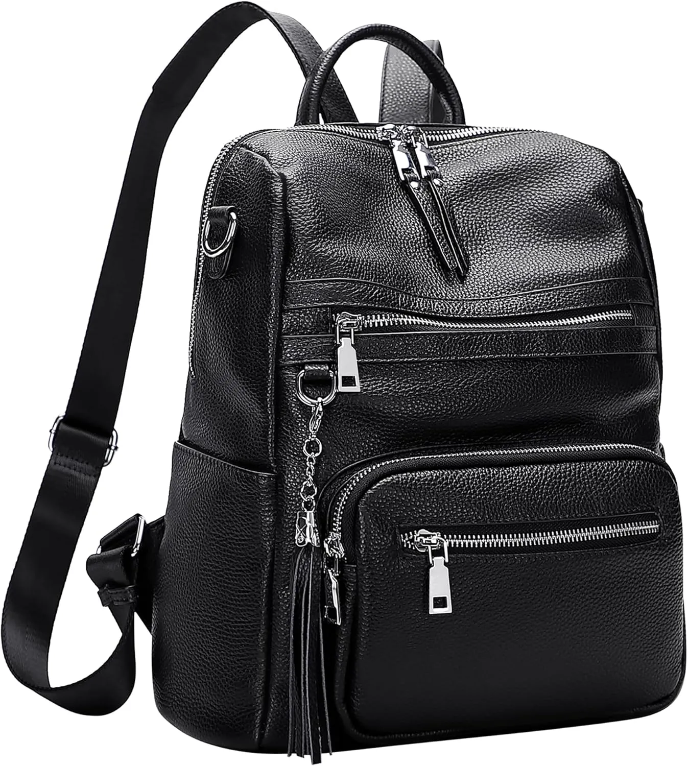 ALTOSY Genuine Leather Backpack Purse for Women Large Shoulder Bag With Laptop Compartment Multiple Pockets(S106 Black)