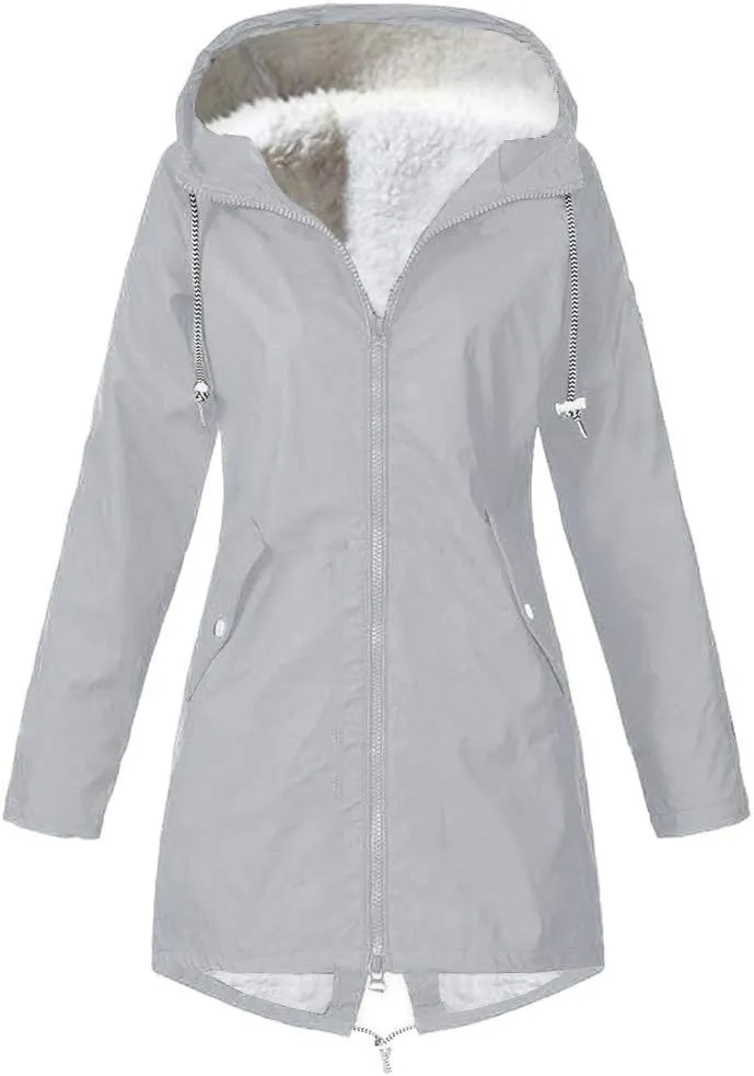 Aniywn Fleece-Lined Rain Jacket for Women Waterproof Windproof Snow Ski Hooded Jacket Winter Outdoor Windbreaker Coat