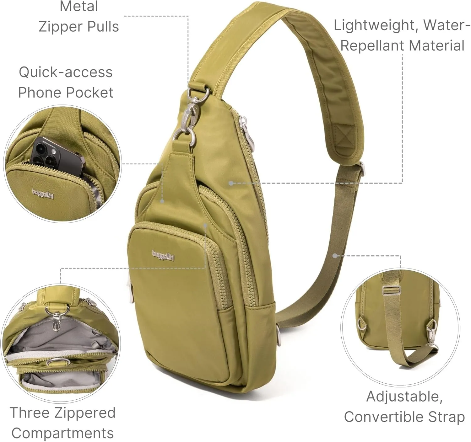 Baggallini Central Park Sling-12x7 Sling Crossbody Bag with Convertible Adjustable Shoulder Strap