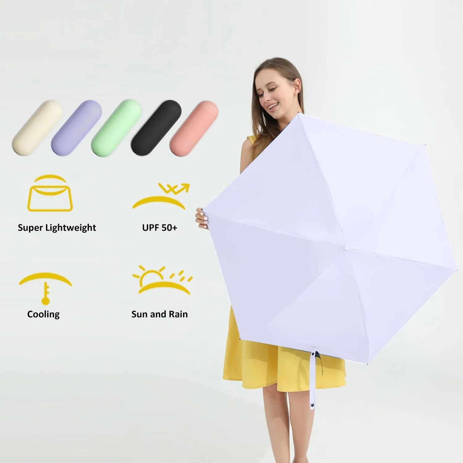 BAODINI Travel Mini Umbrella for Purse With Case Small Compact UV Sun Protection Sun Lightweight Tiny Pocket Umbrella for Women Kids and Men