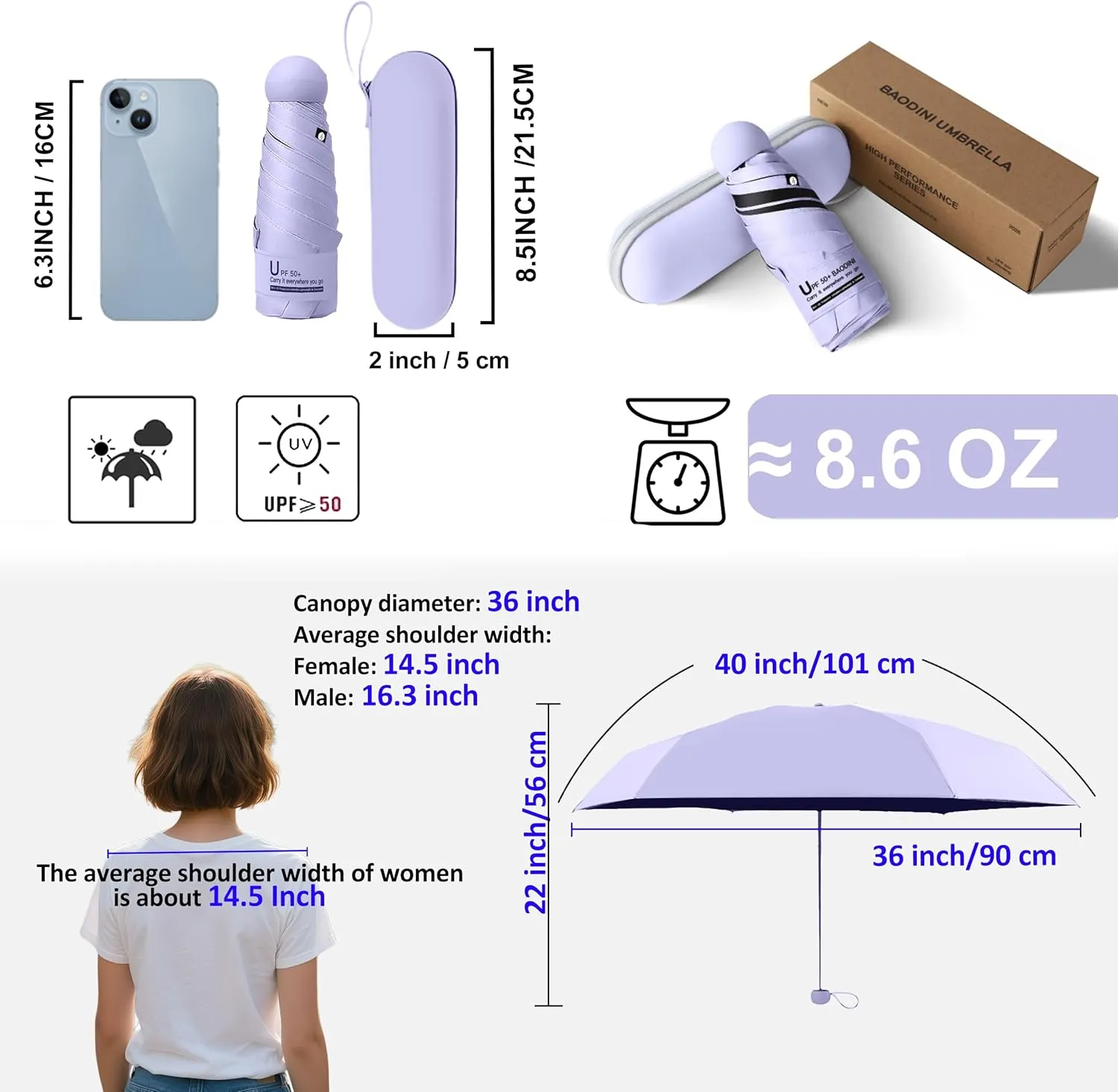 BAODINI Travel Mini Umbrella for Purse With Case Small Compact UV Sun Protection Sun Lightweight Tiny Pocket Umbrella for Women Kids and Men
