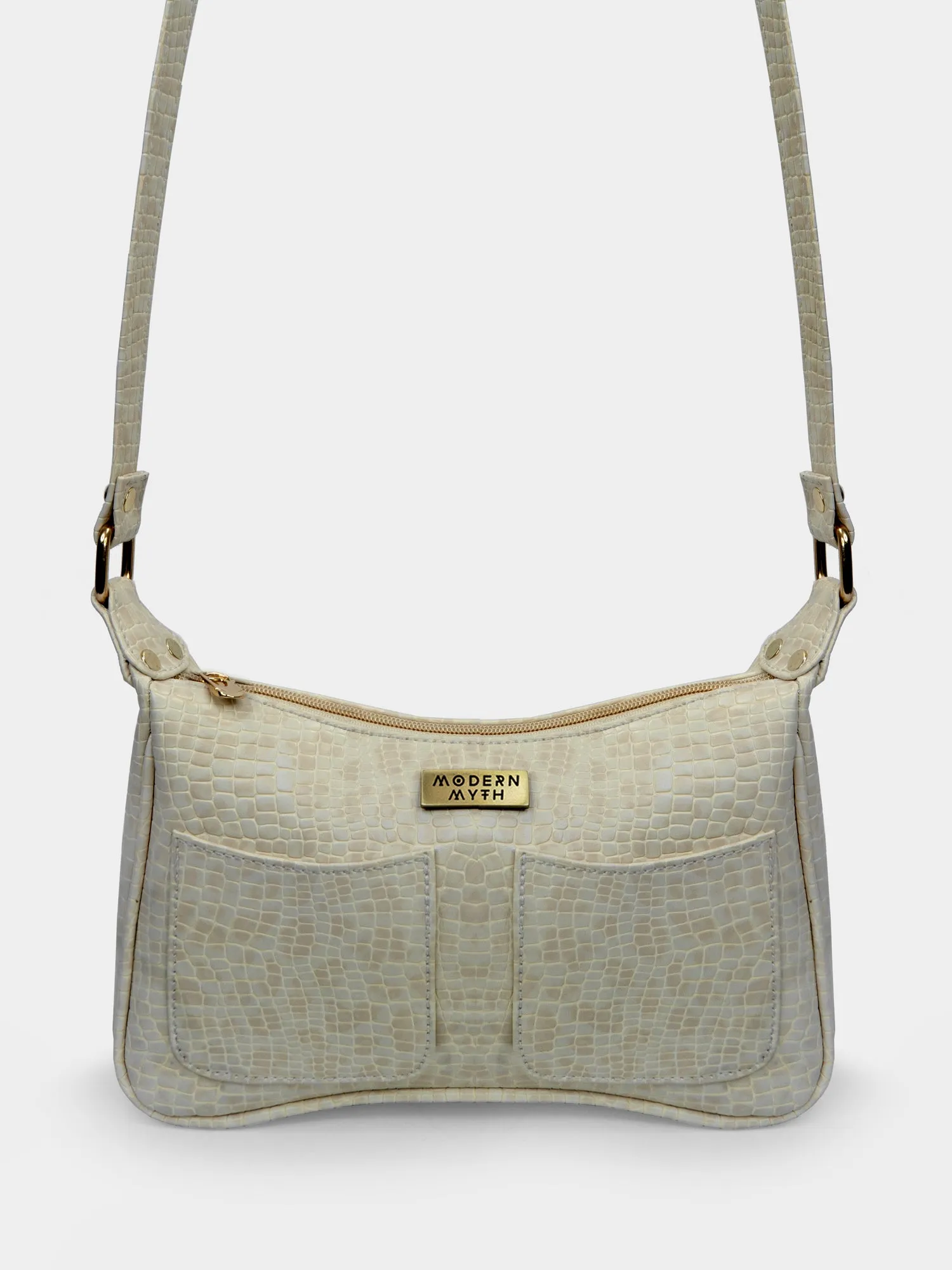 Beige Retro Shoulder Baguette With Twin Pockets | Modern Myth