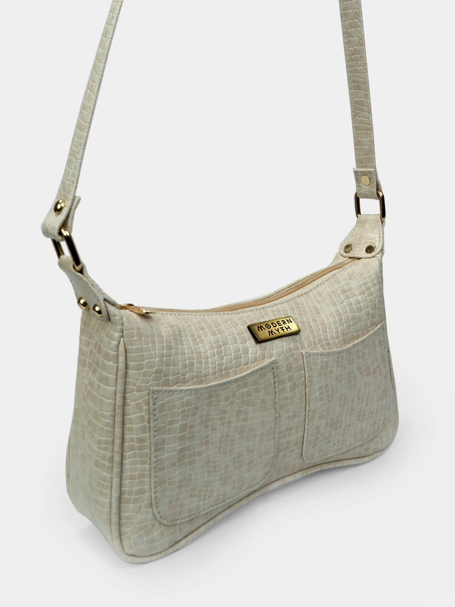 Beige Retro Shoulder Baguette With Twin Pockets | Modern Myth