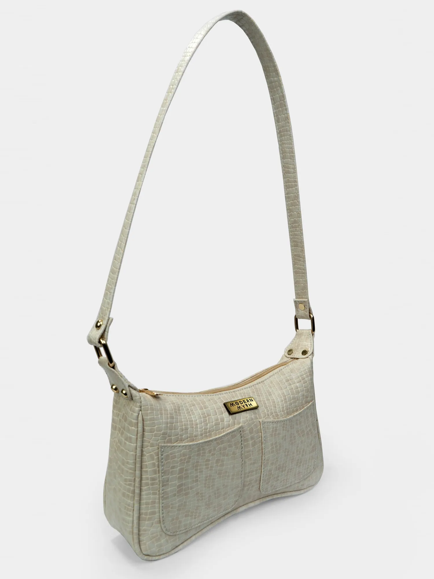Beige Retro Shoulder Baguette With Twin Pockets | Modern Myth