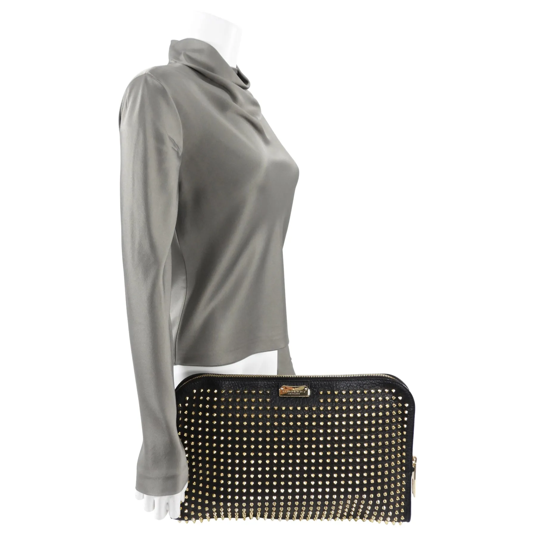 Burberry Prorsum Black Leather Studded Clutch Portfolio Bag