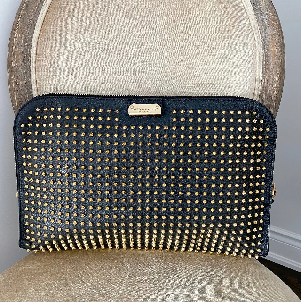 Burberry Prorsum Black Leather Studded Clutch Portfolio Bag