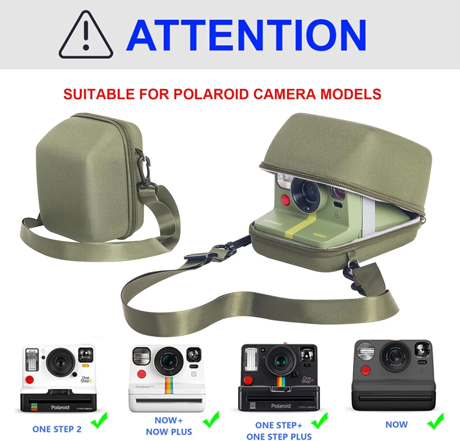 CAIYOULE Camera Case for Polaroid Now 3rd, OneStep, OneStep , Onestep 2, Now, Now Gen 2, Flip Instant Film Camera, Protective Hard Shell Camera Crossbody Bag with Adjustable Strap, Green (No Camera)