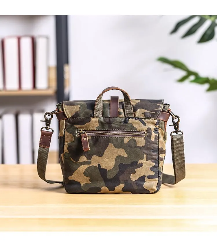 Camouflage Waxed Canvas Leather Mens Waterproof Side Bag Postman Bag Messenger Bag for Men