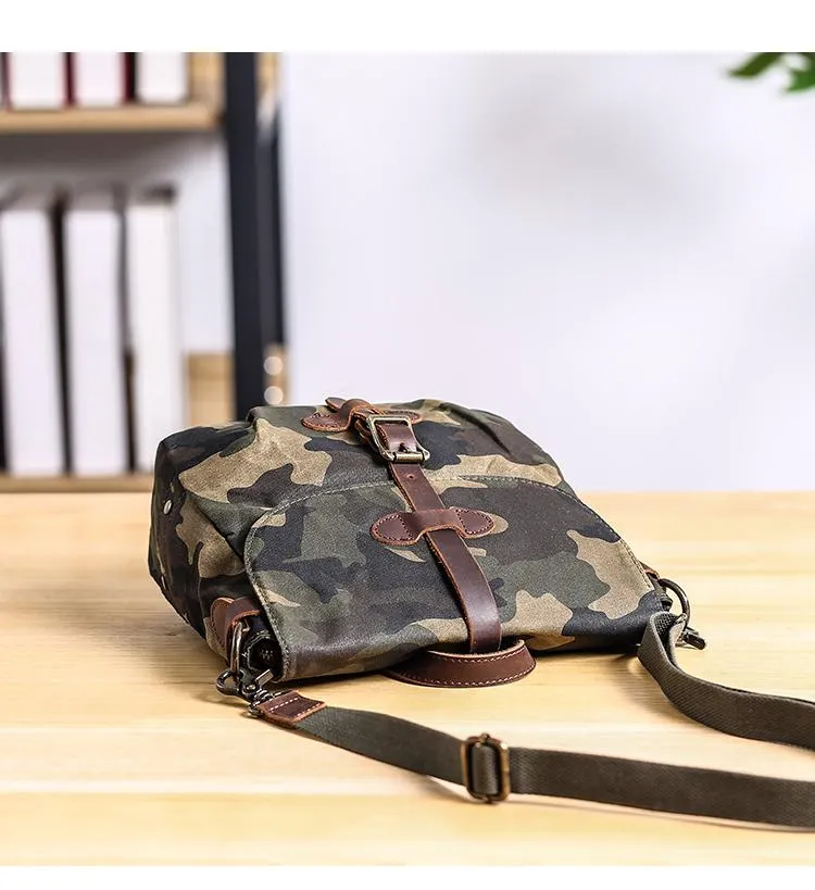 Camouflage Waxed Canvas Leather Mens Waterproof Side Bag Postman Bag Messenger Bag for Men