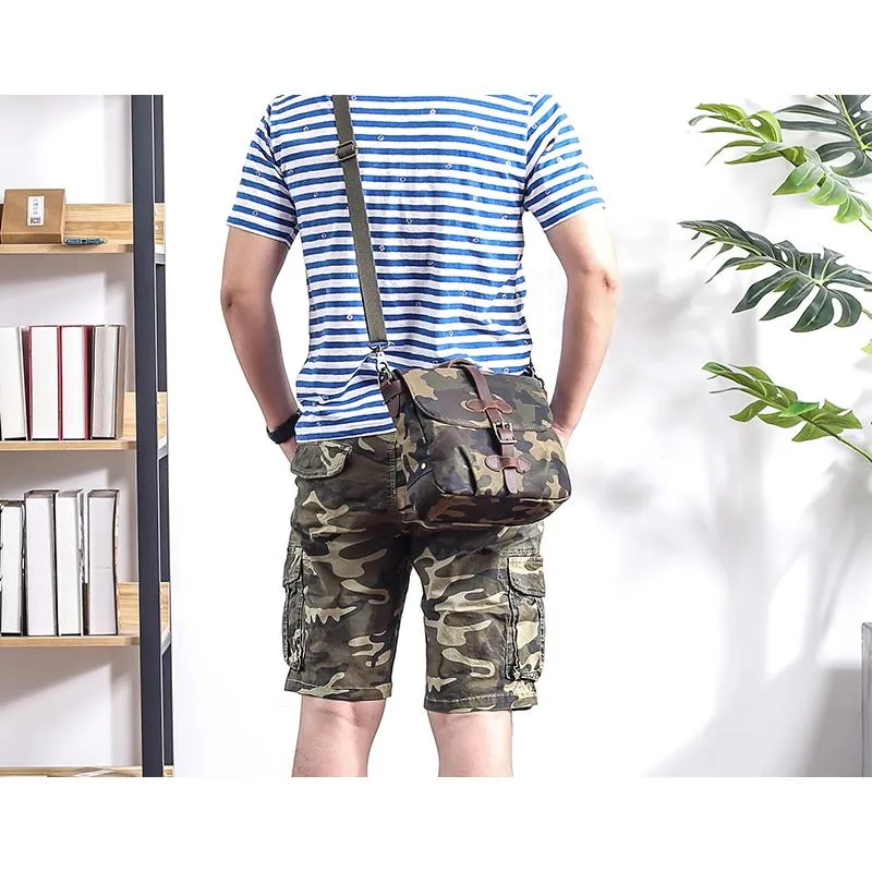 Camouflage Waxed Canvas Leather Mens Waterproof Side Bag Postman Bag Messenger Bag for Men