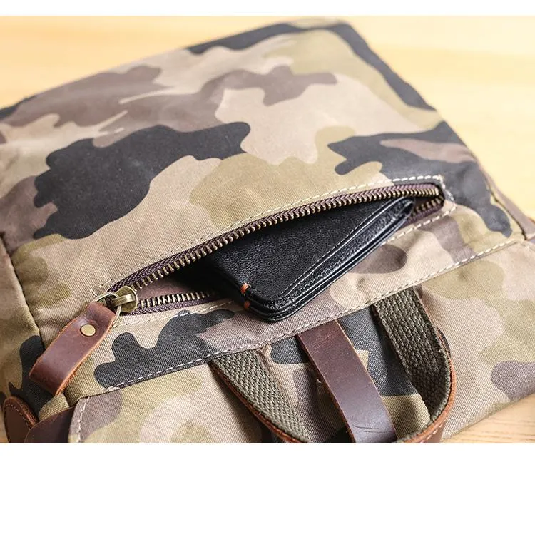 Camouflage Waxed Canvas Leather Mens Waterproof Side Bag Postman Bag Messenger Bag for Men