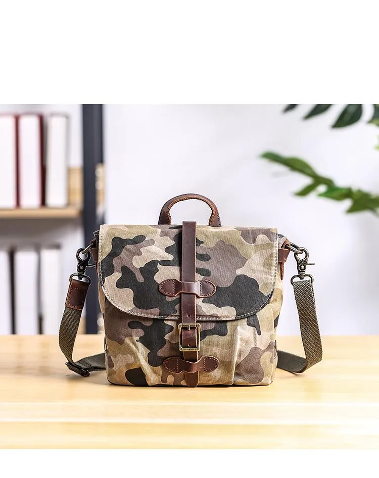 Camouflage Waxed Canvas Leather Mens Waterproof Side Bag Postman Bag Messenger Bag for Men