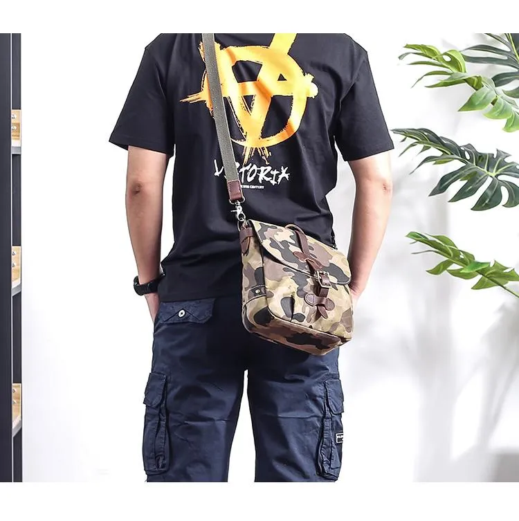 Camouflage Waxed Canvas Leather Mens Waterproof Side Bag Postman Bag Messenger Bag for Men