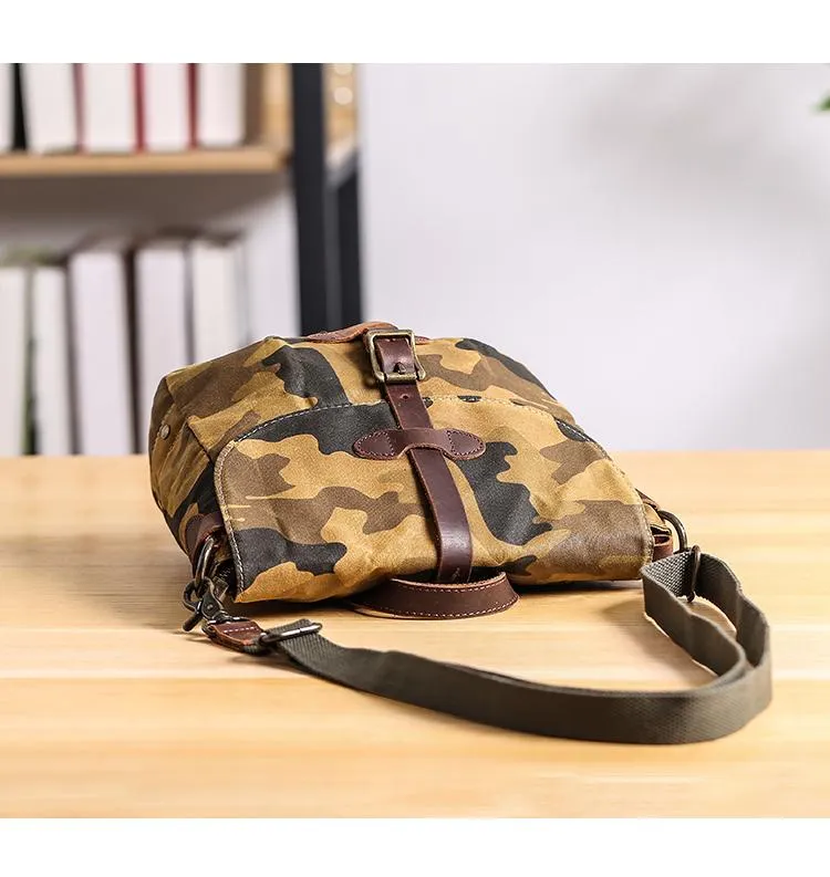 Camouflage Waxed Canvas Leather Mens Waterproof Side Bag Postman Bag Messenger Bag for Men