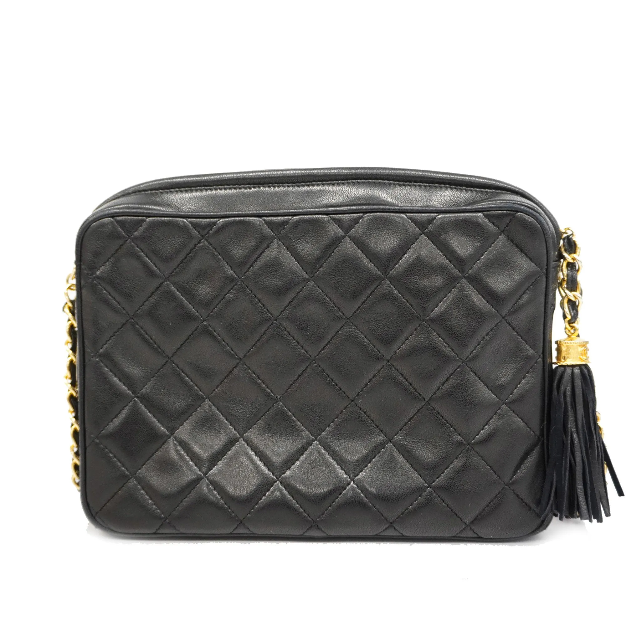 Chanel[3bd5058]   Shoulder Bag Matelasse Chain Shoulder with Fringe Lambskin Black Gold metal