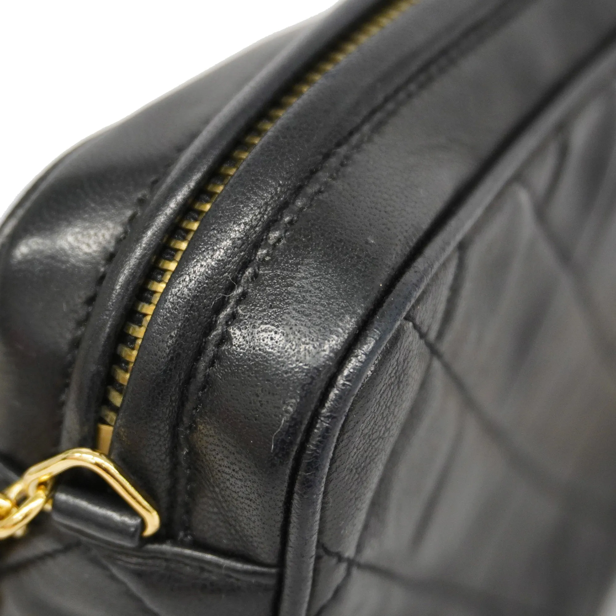 Chanel[3bd5058]   Shoulder Bag Matelasse Chain Shoulder with Fringe Lambskin Black Gold metal