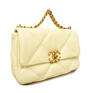 CHANELAuth  1.9 Chain Shoulder Women's Leather Shoulder Bag White