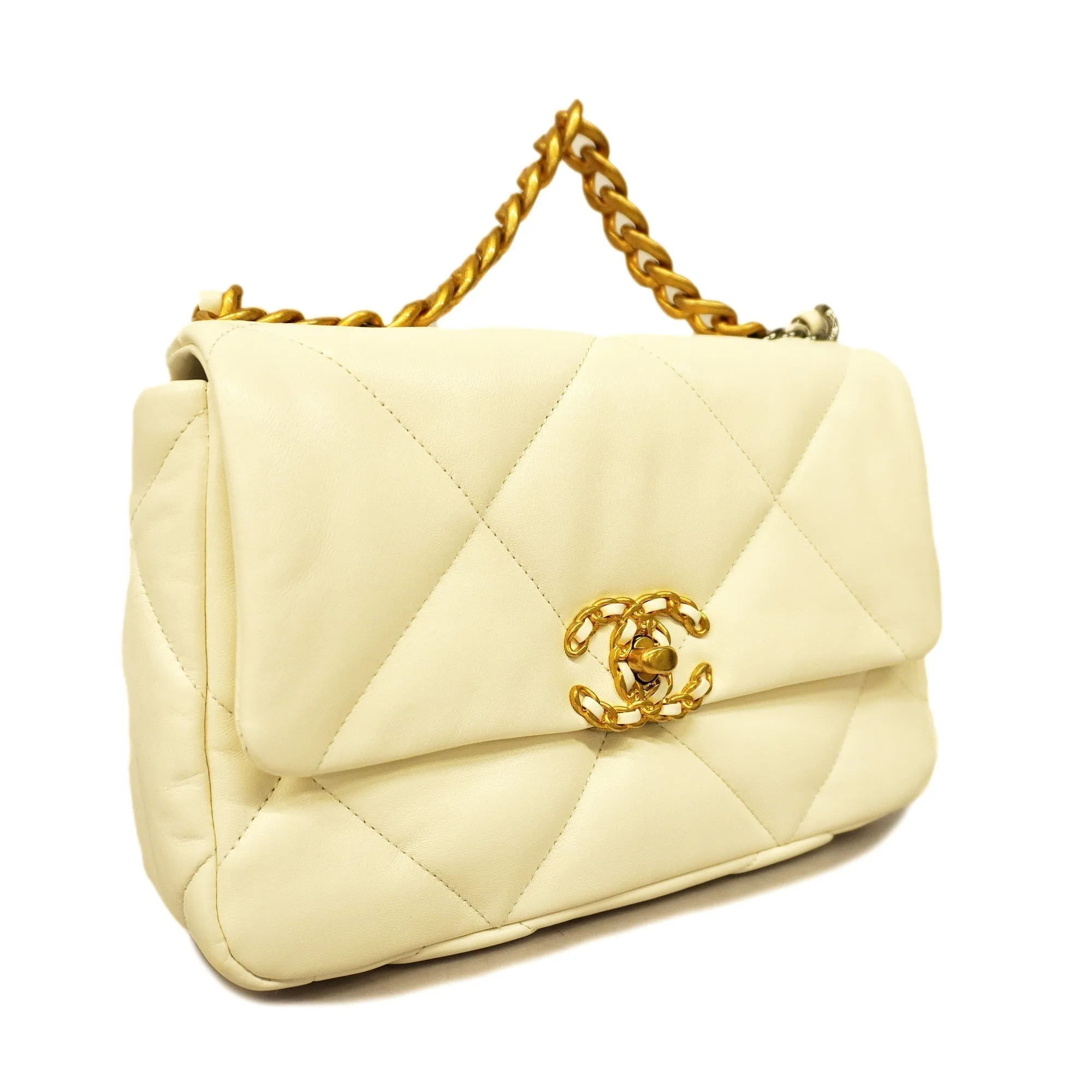 CHANELAuth  1.9 Chain Shoulder Women's Leather Shoulder Bag White