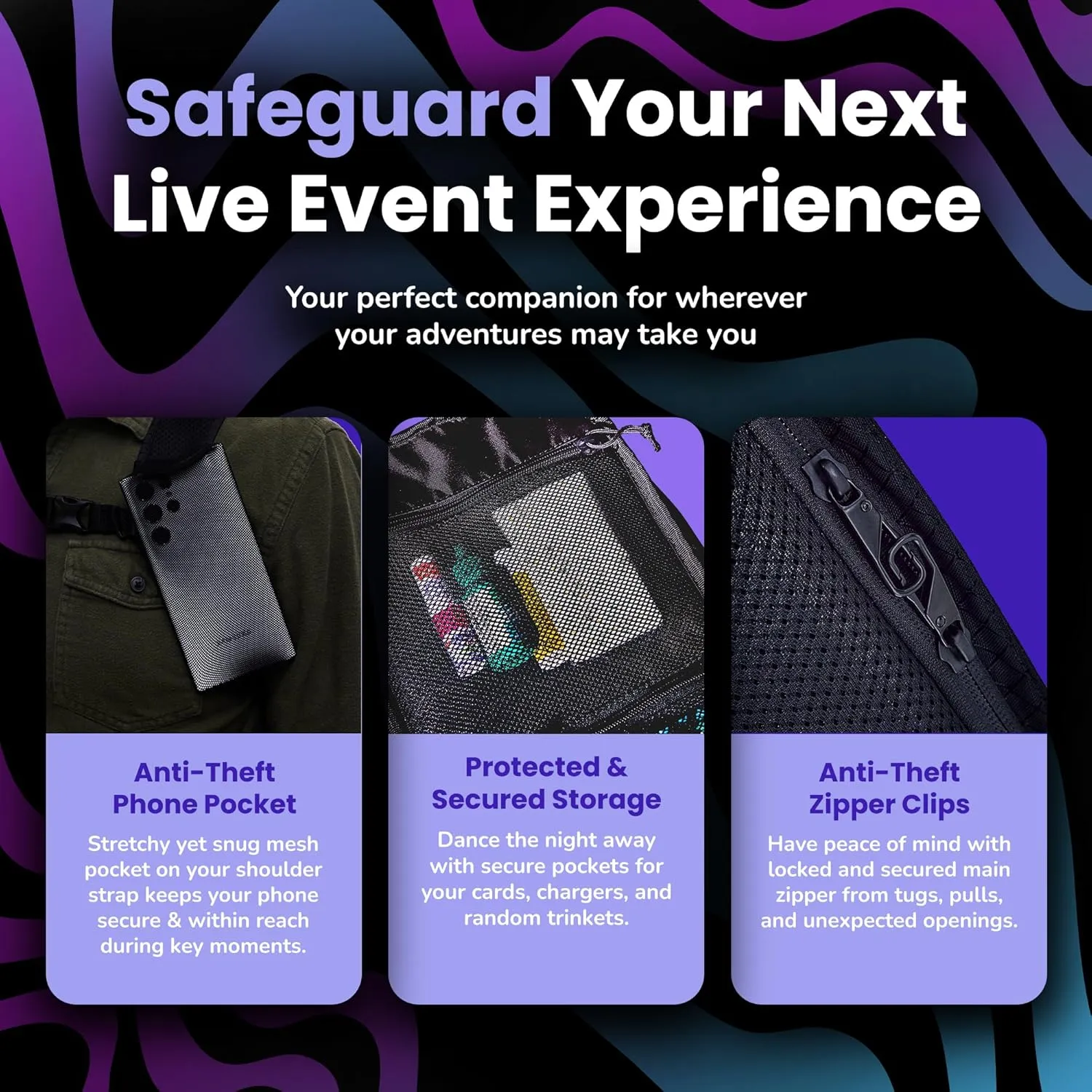 Clear Lite Pack – Anti Theft Clear Bag for Stadium Events with Locking Zippers Protects Items at Festivals, Concerts, and Traveling. Backpack is Compliant with Most Venue Bag Policies