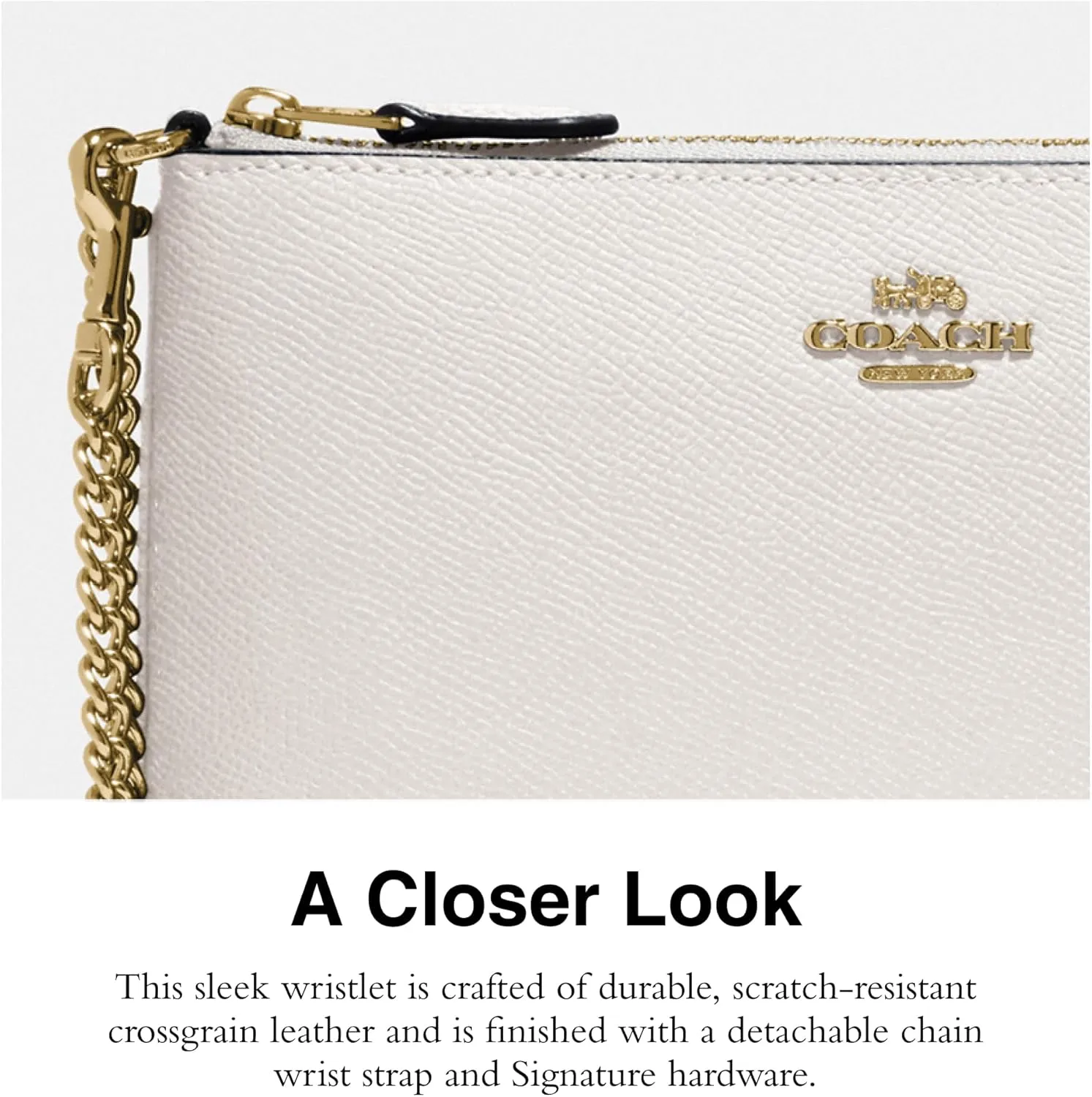 Coach Women's Crossgrain Leather Wristlet W Chain