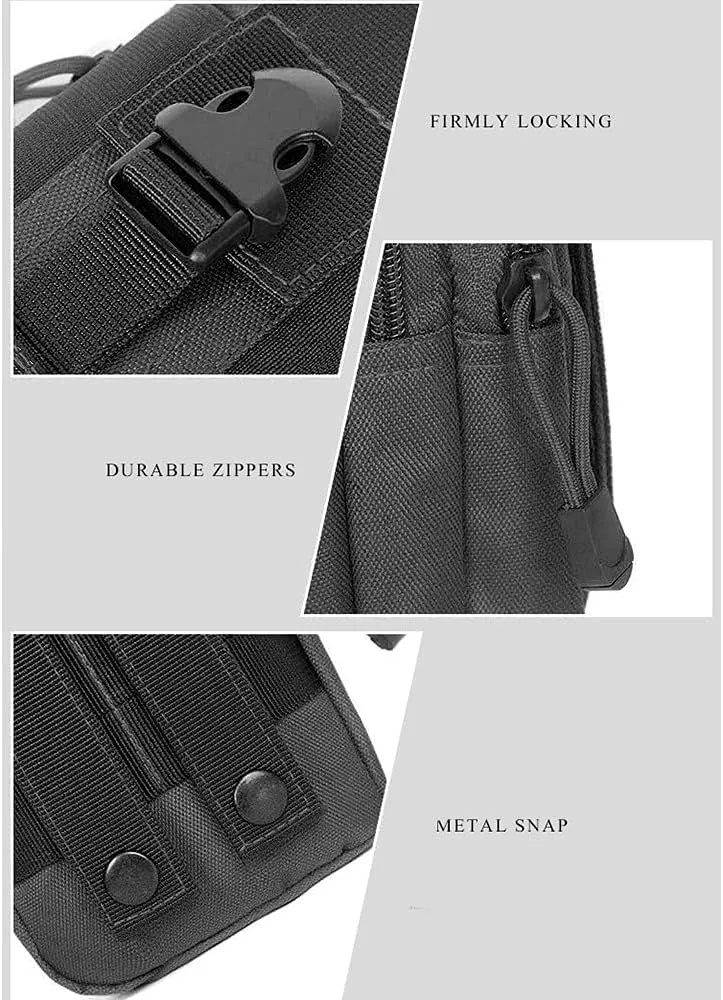 CoreLife Tactical Bag Utility Waist Bag Pack Compact - 1000D Multipurpose Military Grade Pouch Nylon Grade Belt with Cell Phone Holster Holder - Compatible with iPhone 12/13/Pro/Pro Max/Mini (Black)