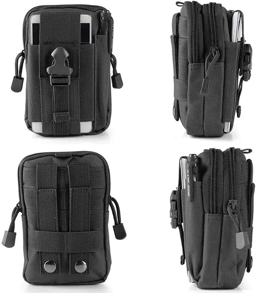 CoreLife Tactical Bag Utility Waist Bag Pack Compact - 1000D Multipurpose Military Grade Pouch Nylon Grade Belt with Cell Phone Holster Holder - Compatible with iPhone 12/13/Pro/Pro Max/Mini (Black)