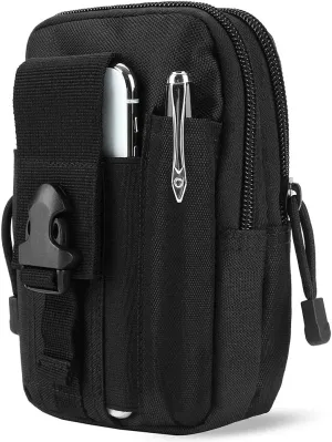 CoreLife Tactical Bag Utility Waist Bag Pack Compact - 1000D Multipurpose Military Grade Pouch Nylon Grade Belt with Cell Phone Holster Holder - Compatible with iPhone 12/13/Pro/Pro Max/Mini (Black)