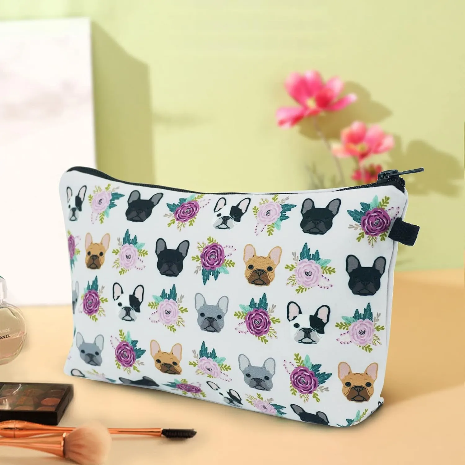 Cosmetic Bags for Women Small French Bulldog Purple Makeup Bag for Purse Travel Toiletry Bag Accessories Organizer Zipper Pouch Gift Idea