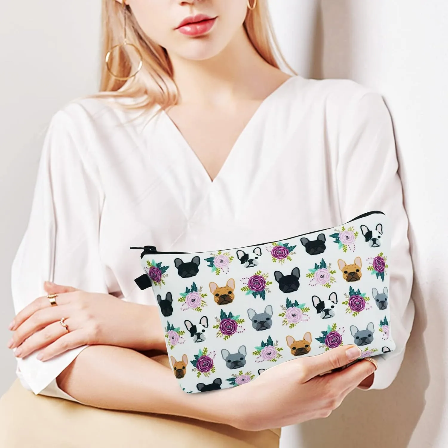 Cosmetic Bags for Women Small French Bulldog Purple Makeup Bag for Purse Travel Toiletry Bag Accessories Organizer Zipper Pouch Gift Idea