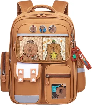 Cute Capybara Backpack Large Capacity for Women Kawaii Bag Waterproof Laptop Casual Daypack Handle for Travel (Brown)