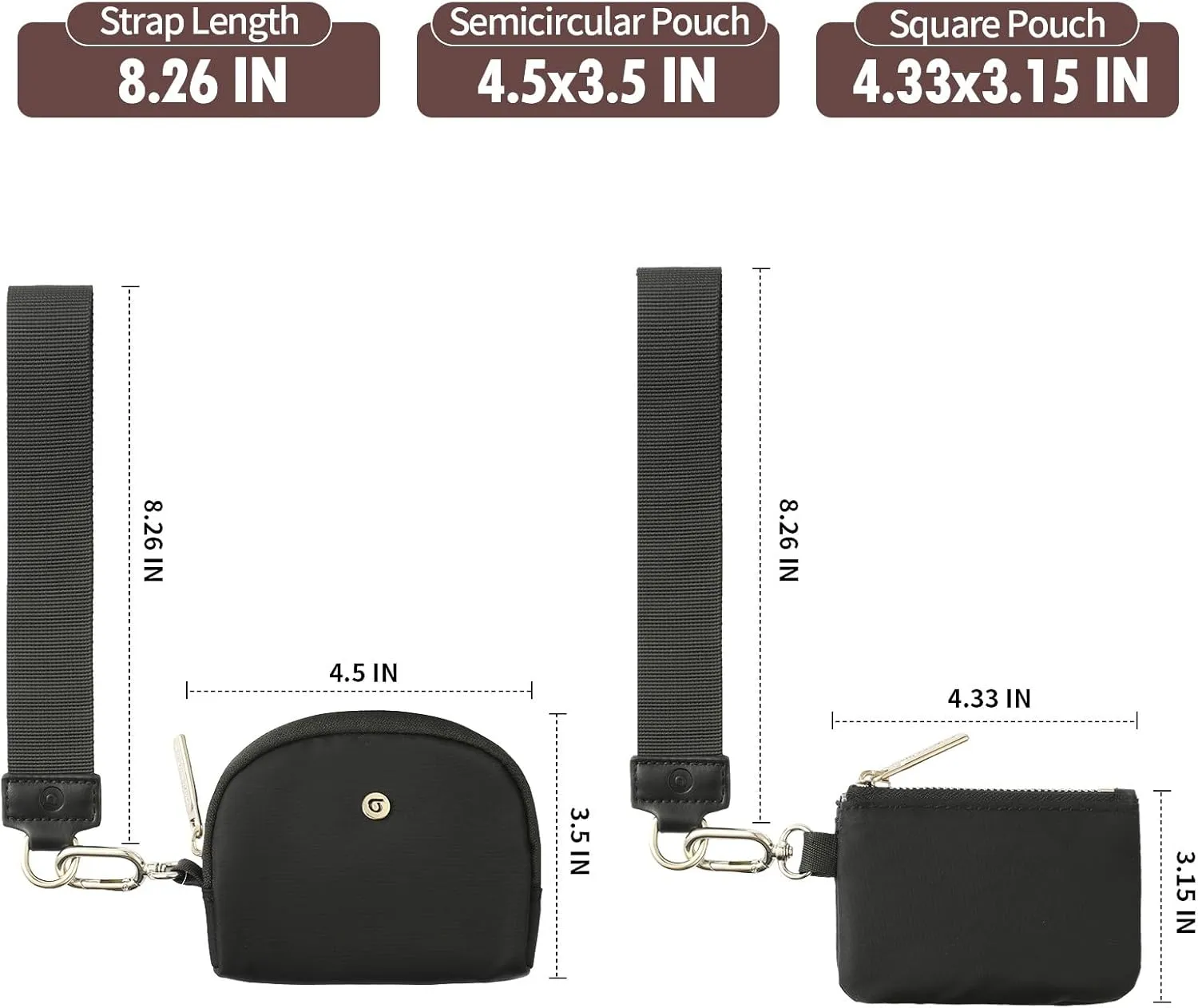Dual Pouch Wristlet - Keychain Wallet RFID Blocking Mini Zip Around Wristlet Wallets with Detachable Strap, Mini Coin Purse For Women With Premium Zippers & Metal Buckles (Black & Silver Hardware)