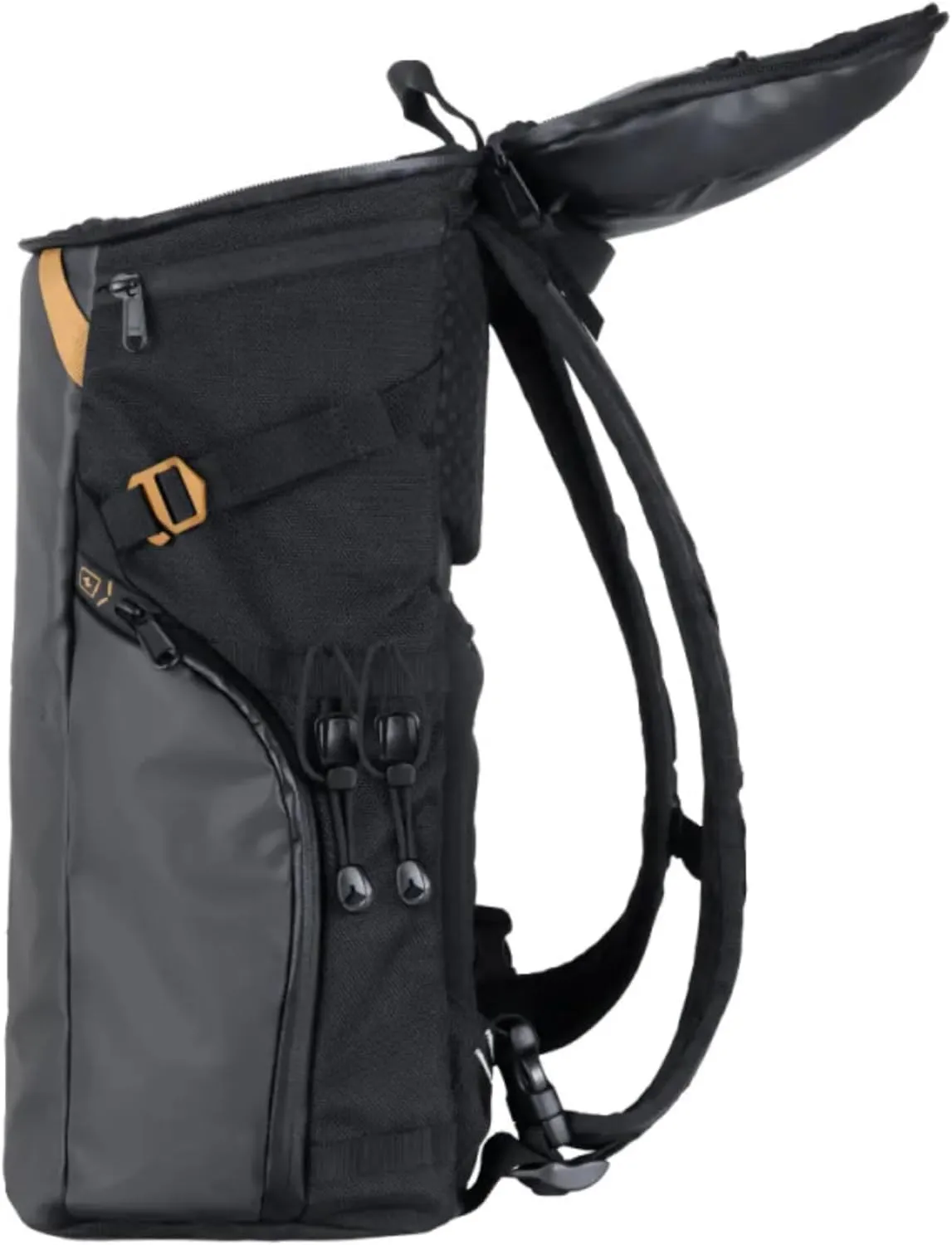 EL Upright Daypack - Premium Commuter Backpack with Laptop Compartment, USB Charging Port, Magnetic Water Bottle Pocket - Top Loading Work Backpack - 20L Carry-On Travel (Black/Gold)