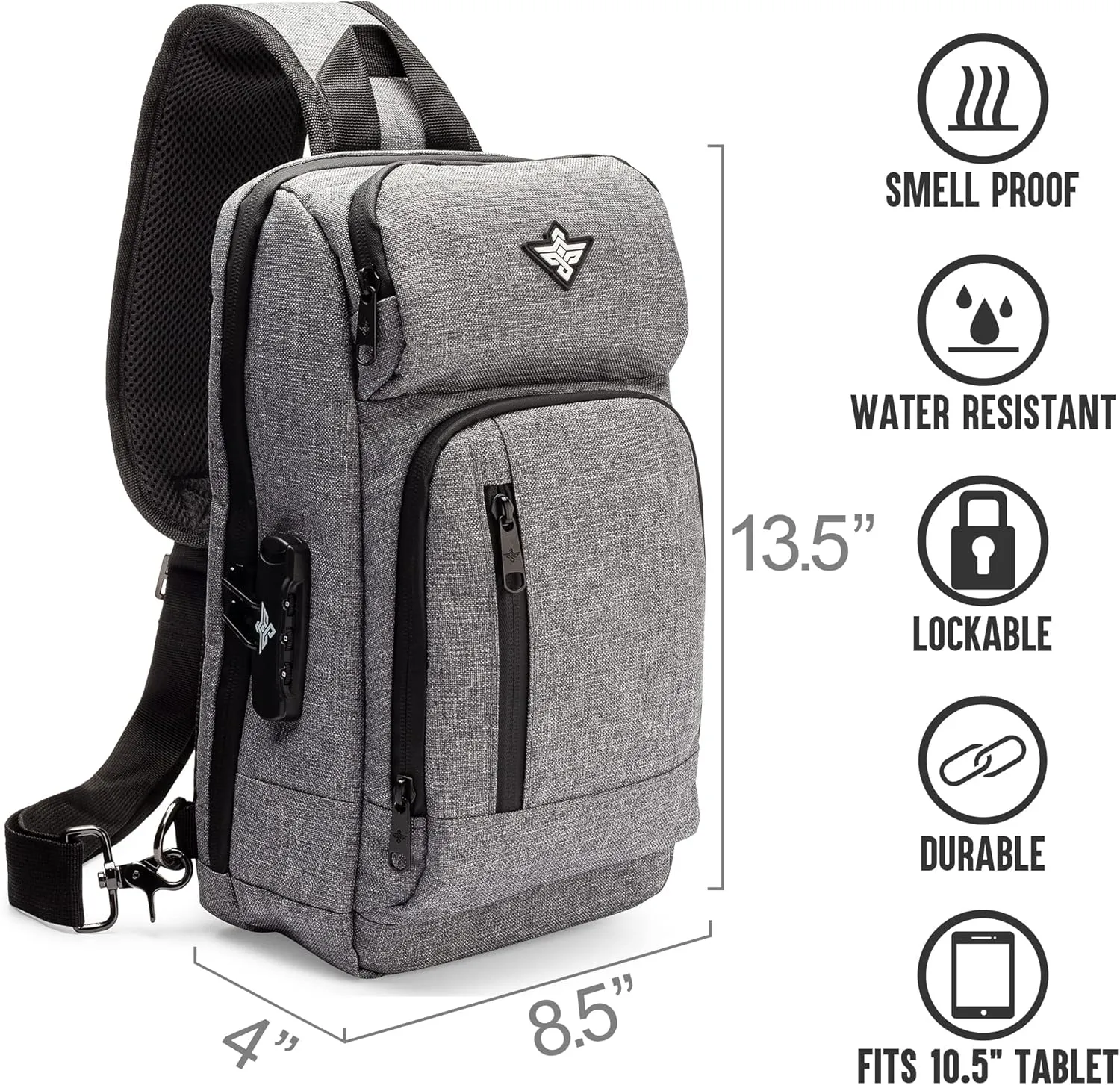 Equinox Sling Backpack Anti Theft Combination Lock Chest Shoulder Bag Waterproof Crossbody Casual Daypack (Graphite)