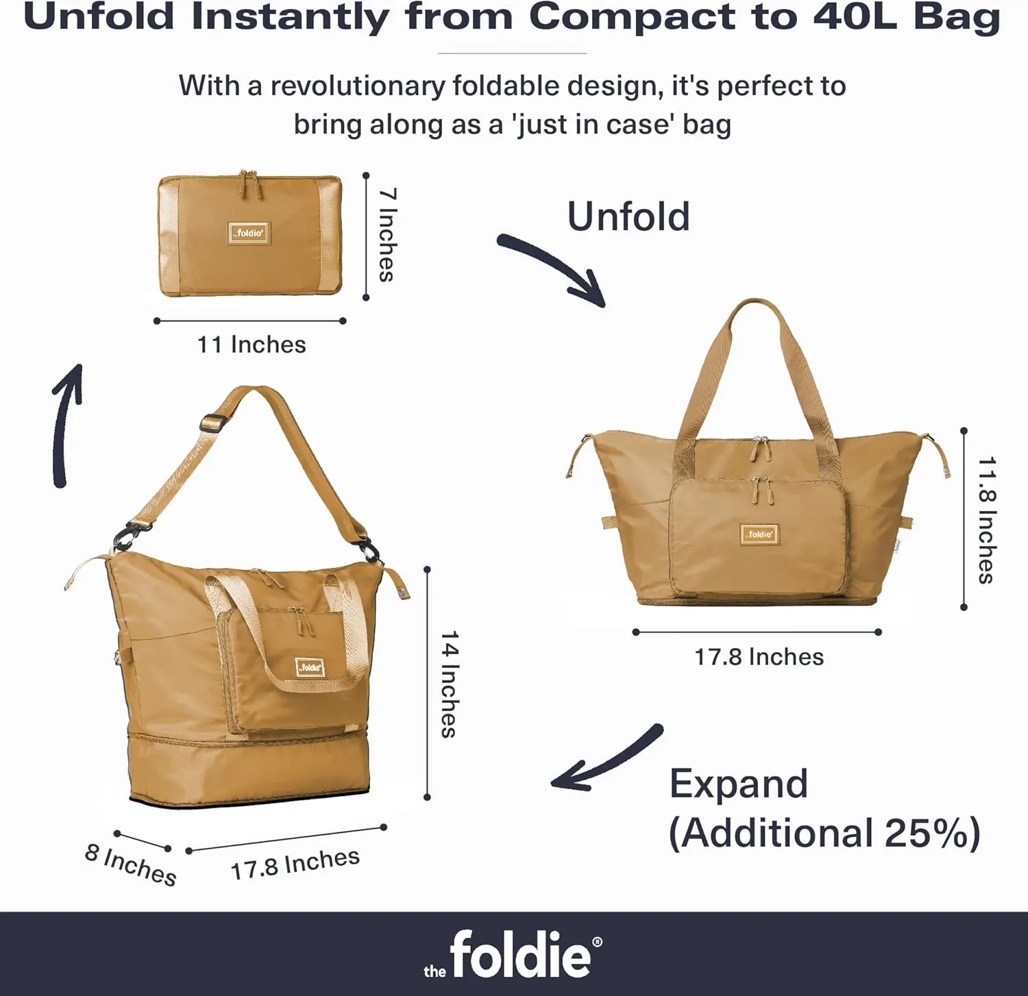 Foldable Travel Tote Bag for Women - 40L Weekender Bag with Multiple Pockets - Carry On Personal Item Travel Bag