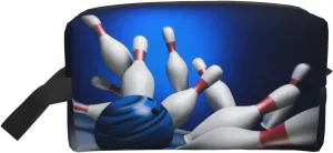 Fun Blue Bowling Makeup Bag For Travel Cosmetic Bag Large Purse Portable Toiletry Bag Storage Bag With Zipper