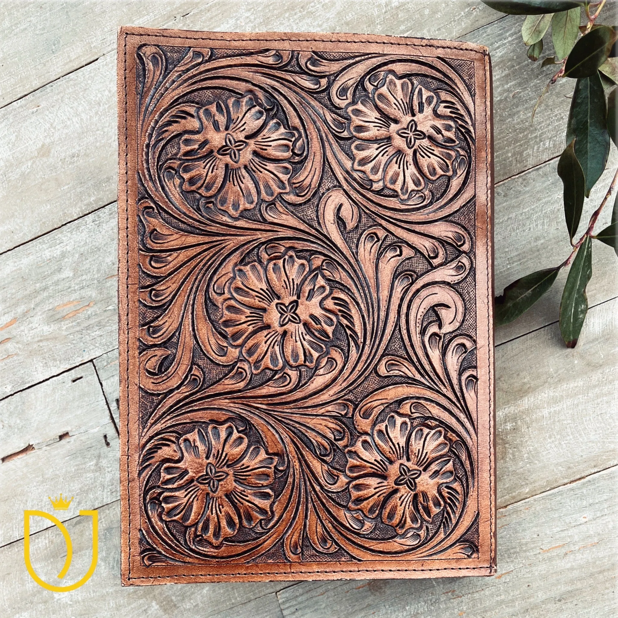 Graceful Hand Tooled Leather Bible Cover
