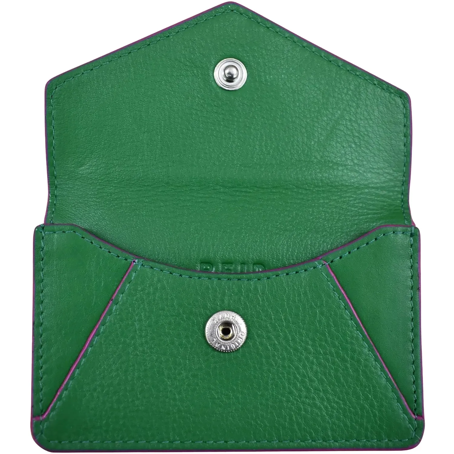 ili New York Envelope Business Card Case Emerald/Fab Fuschia Leather