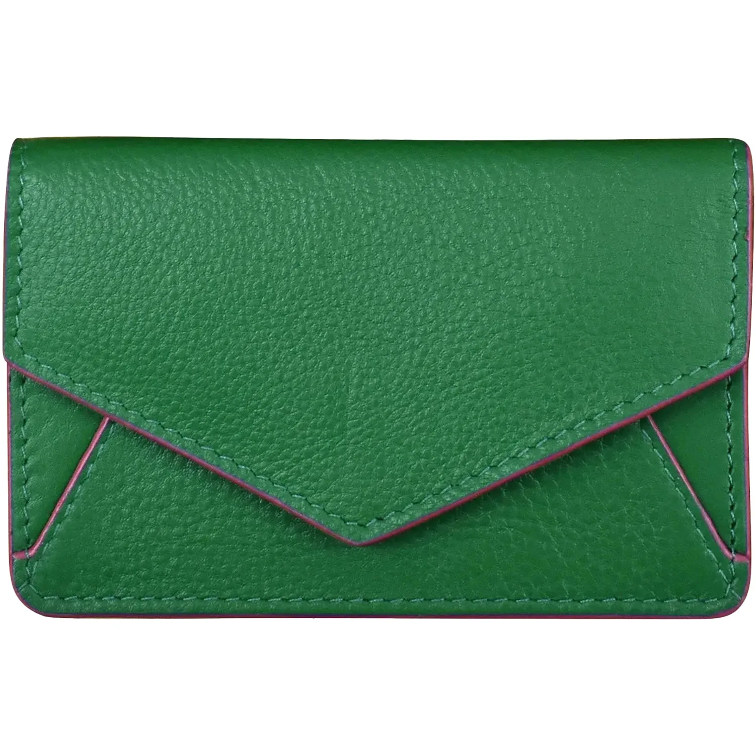ili New York Envelope Business Card Case Emerald/Fab Fuschia Leather
