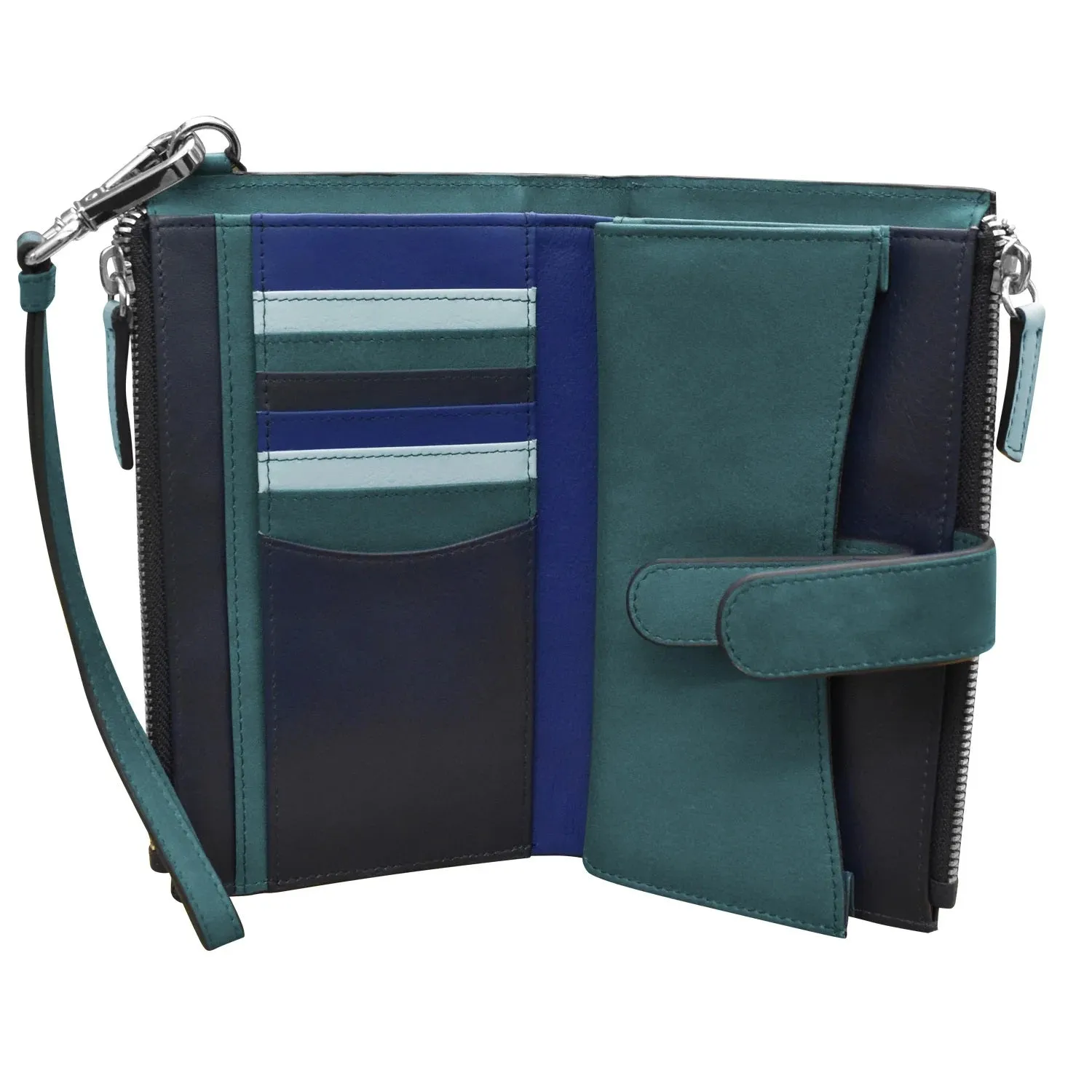 ili New York Leather Purse Phone Wristlet - RFID Protected - Style: 7422 - Denim