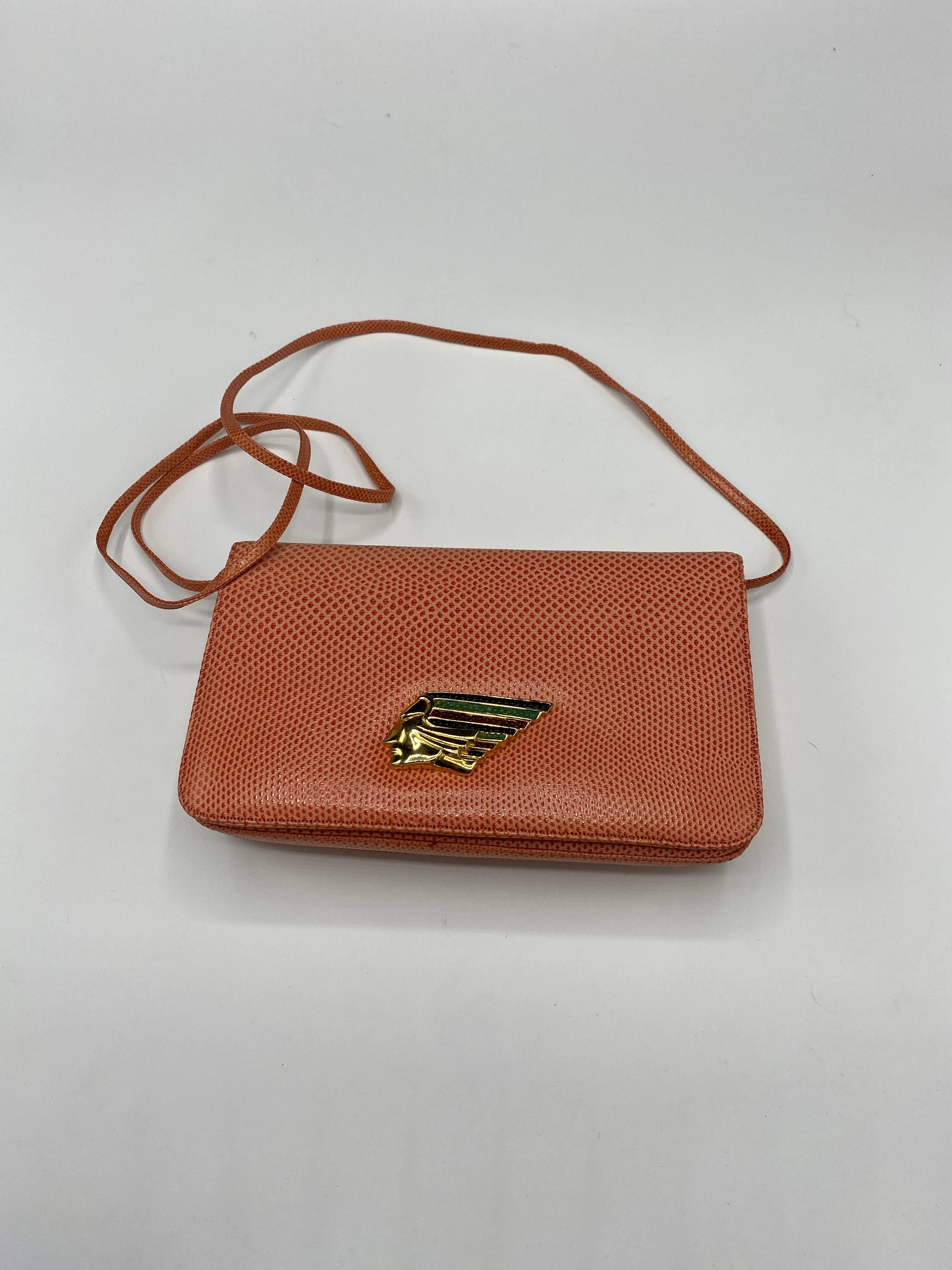 Judith Leiber Karung ( Lizard) Crossbody/Clutch with Native American embellishment