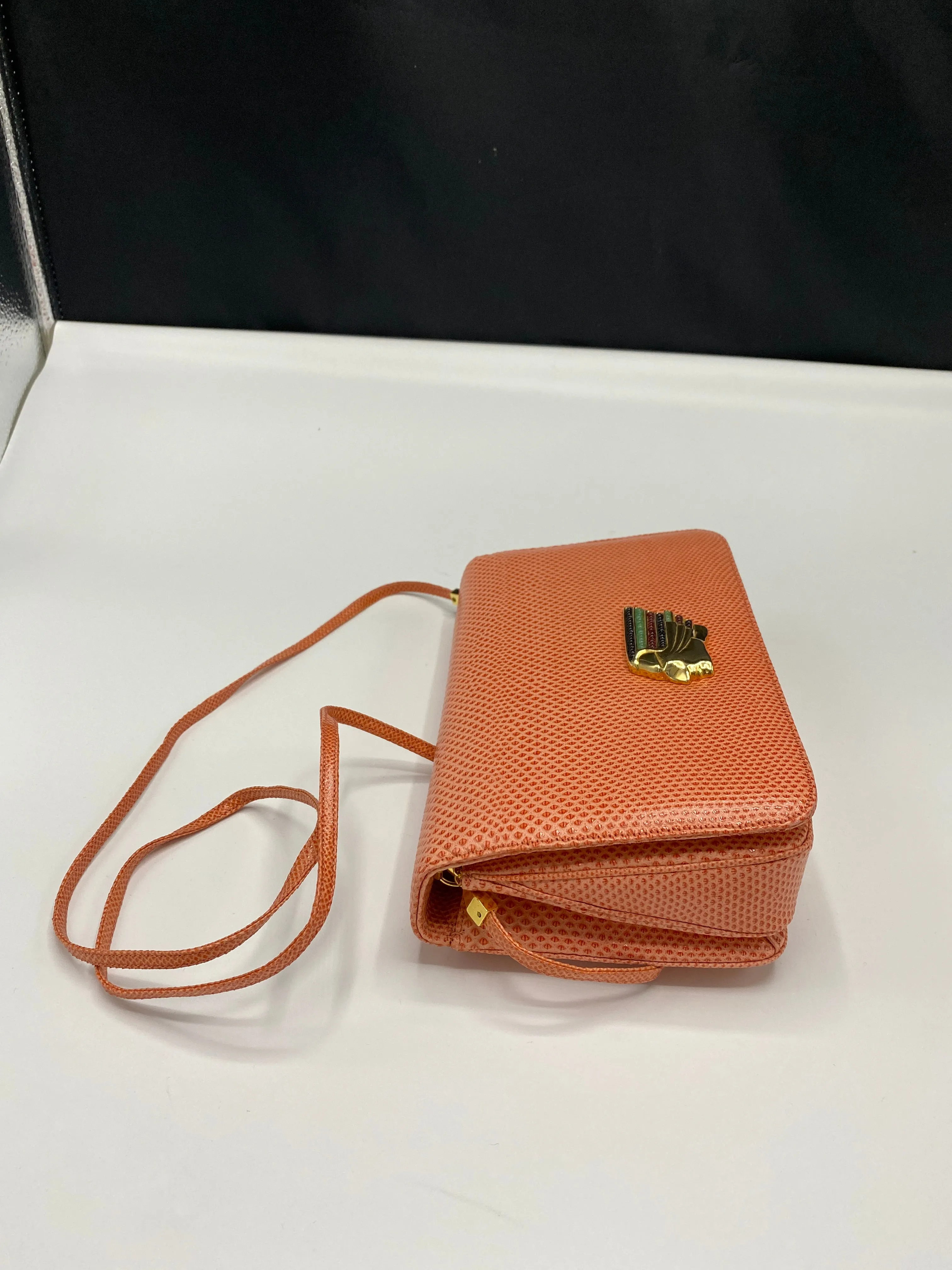 Judith Leiber Karung ( Lizard) Crossbody/Clutch with Native American embellishment
