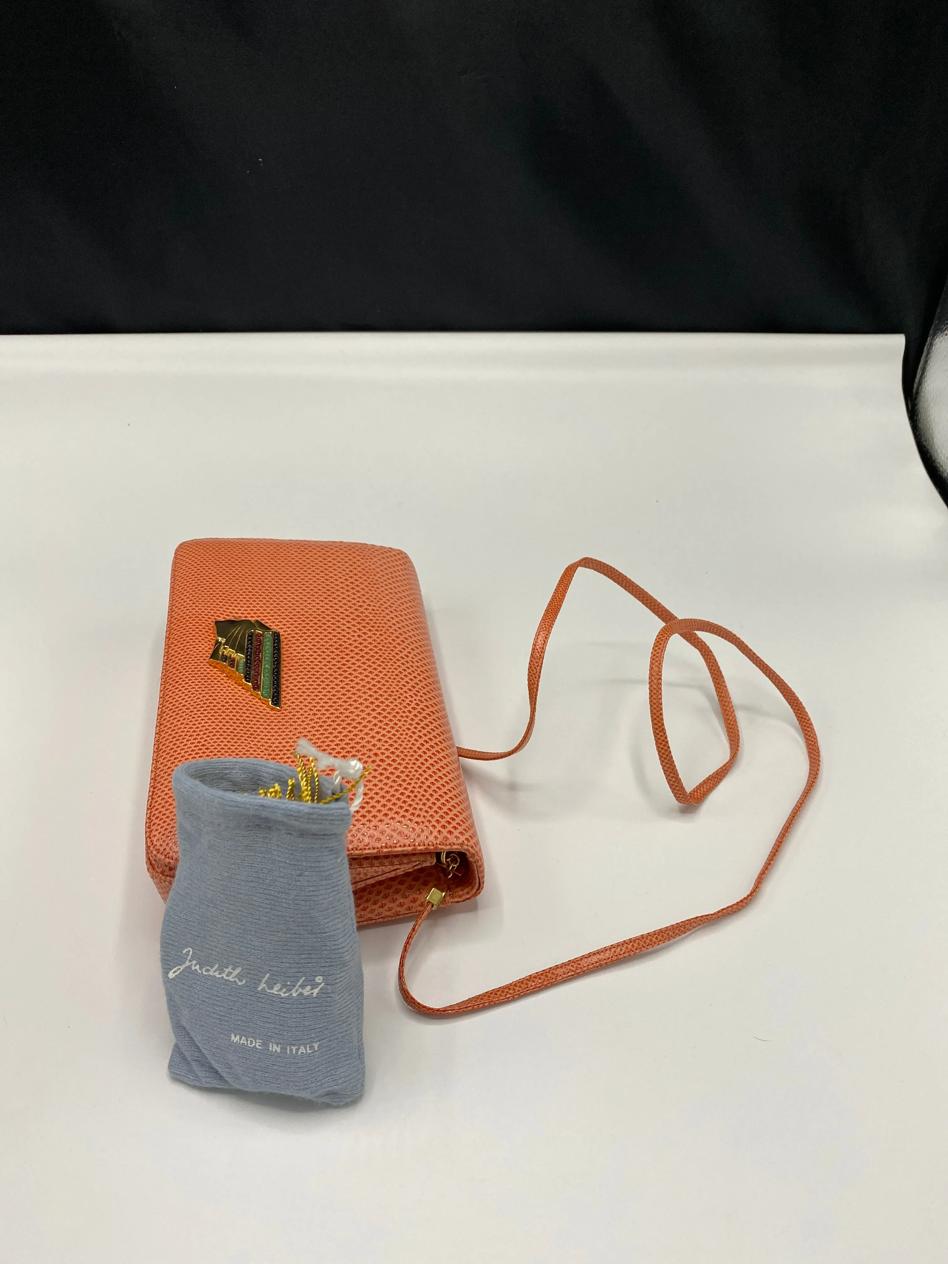 Judith Leiber Karung ( Lizard) Crossbody/Clutch with Native American embellishment