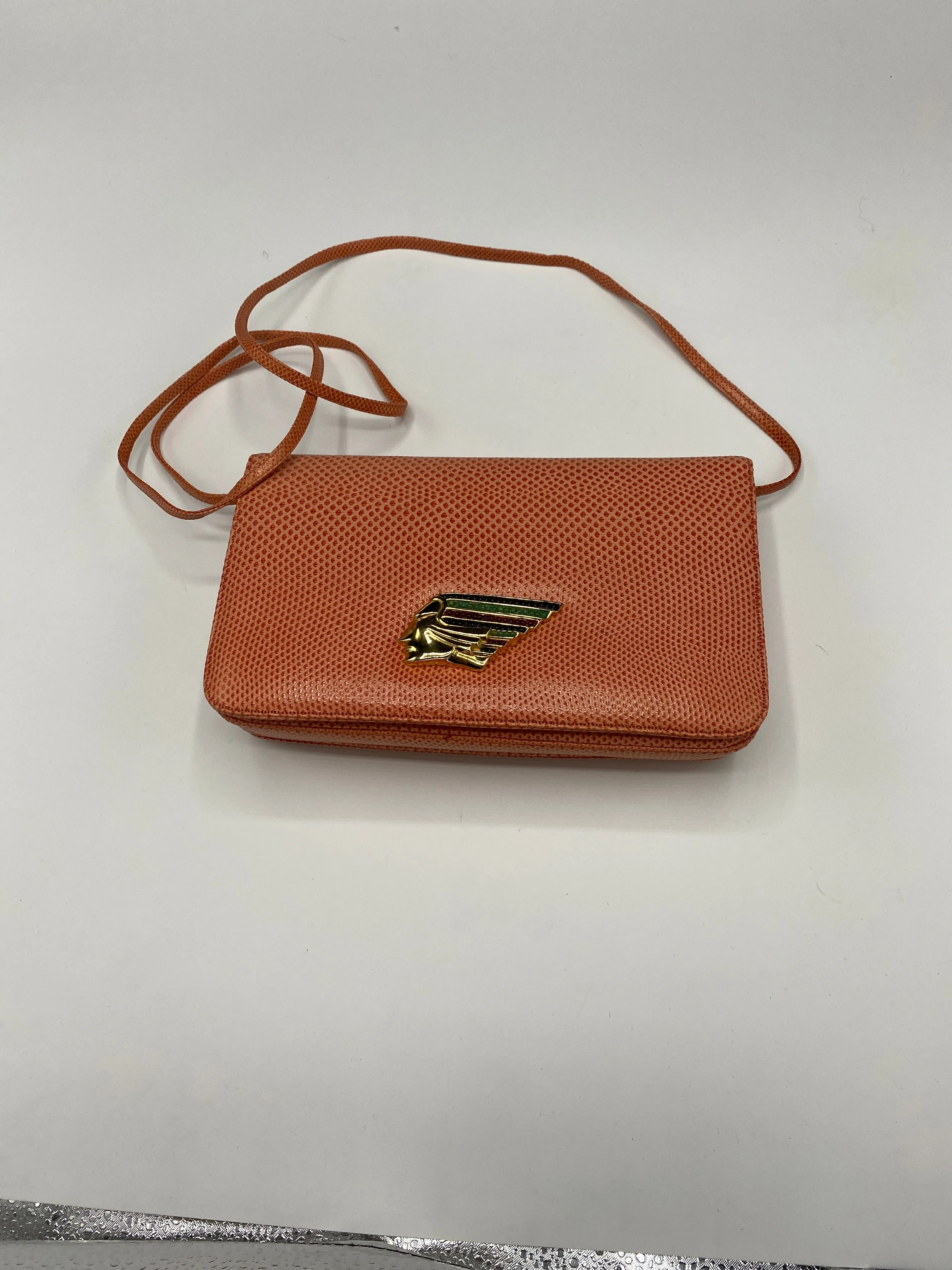 Judith Leiber Karung ( Lizard) Crossbody/Clutch with Native American embellishment
