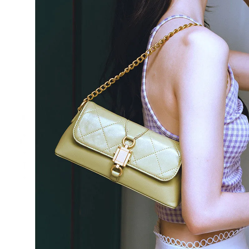 Leather Locking Clasp Shoulder Baguette